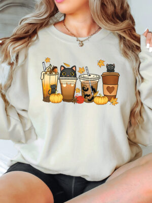 Cat Halloween Fall Coffee Unisex Sweatshirt