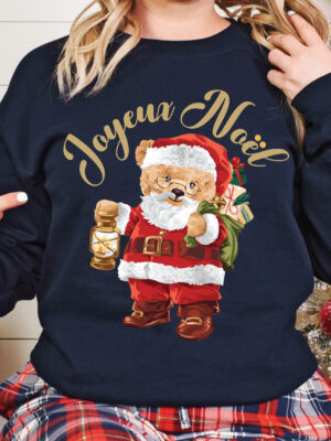 Merry Christmas Joyeux Noël Santa Claus Teddy Bear French Unisex Sweatshirt
