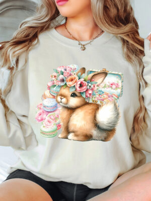 Bunny Flower Watercolor Unisex Sweatshirt